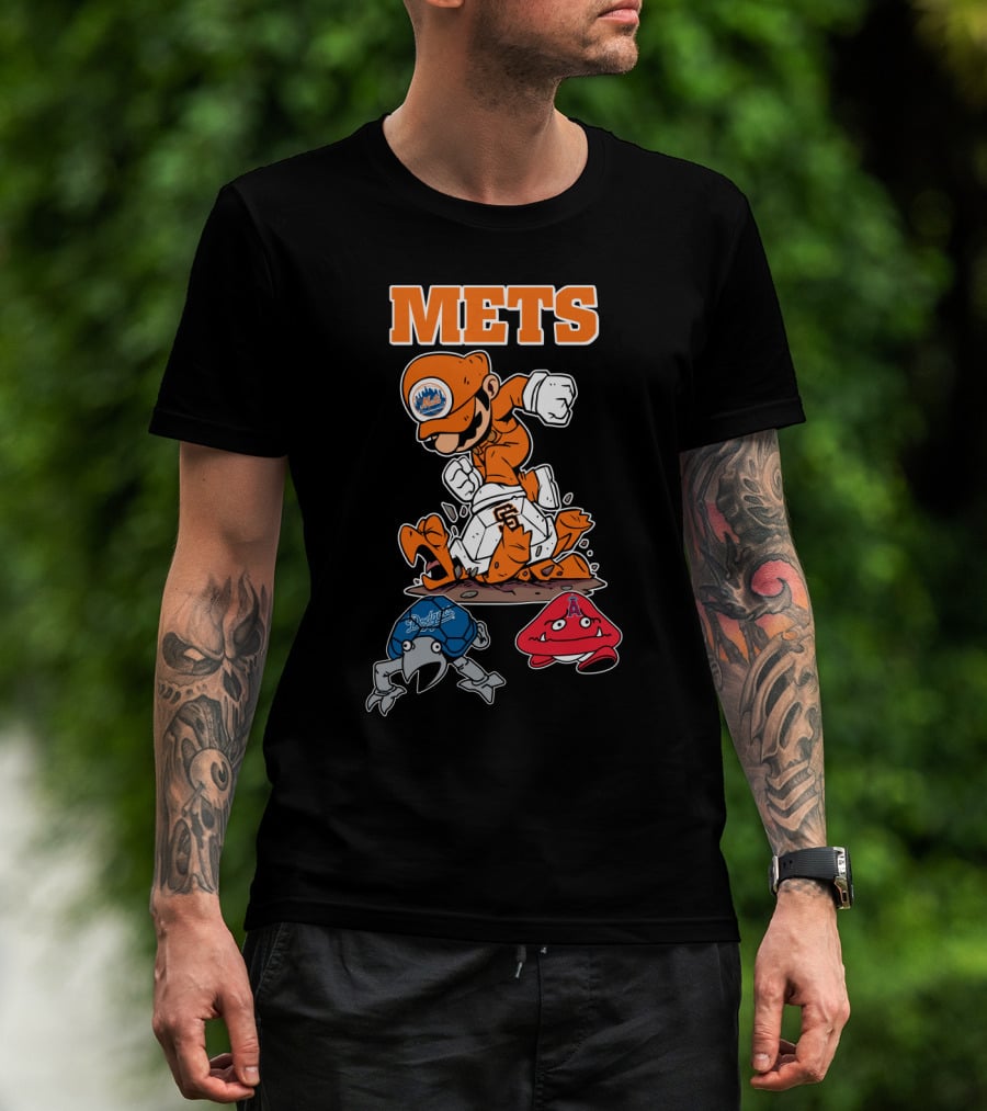 Mets Mario Baseball Crossover With Capsule And Sf Giants Goomba T-Shirt