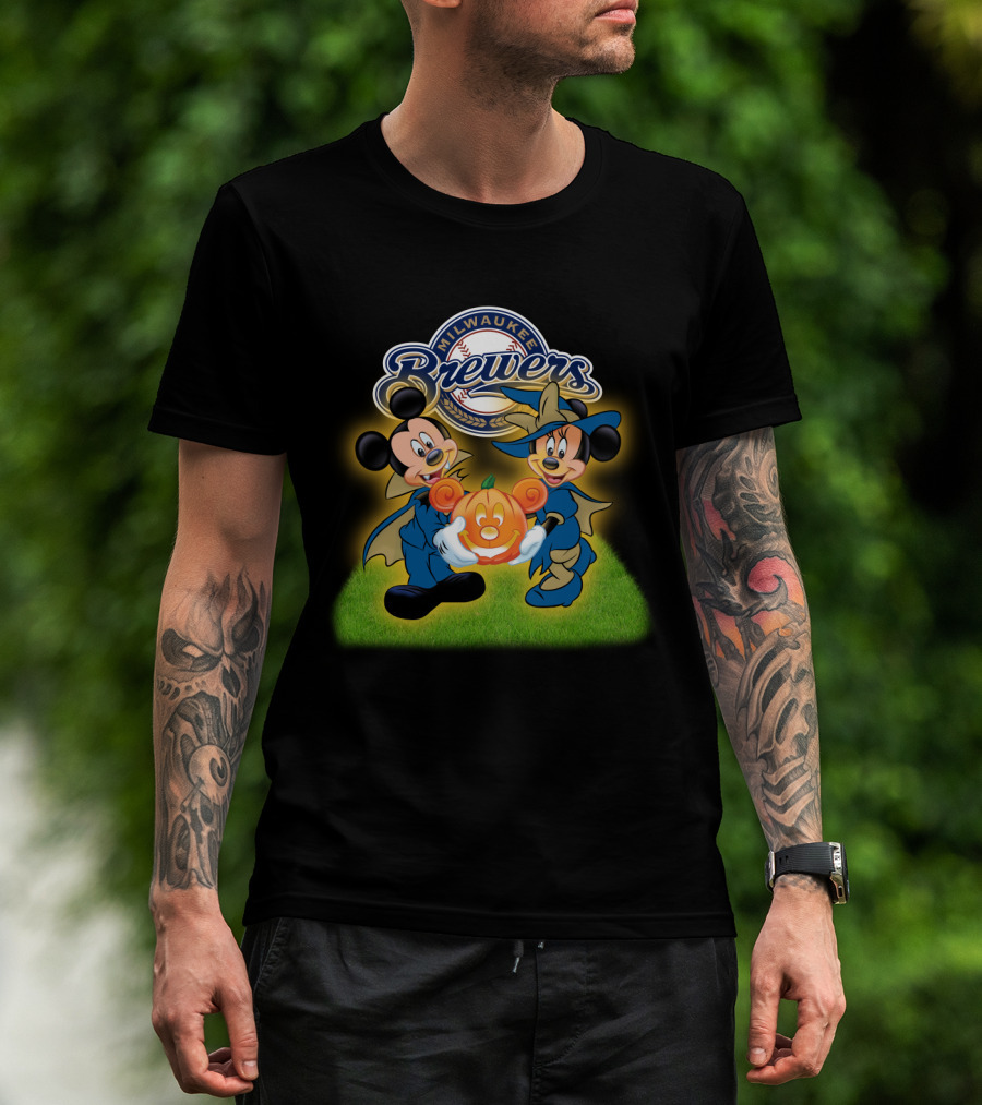Milwaukee Brewers Halloween Mickey Mouse And Minnie Pumpkin T-Shirt