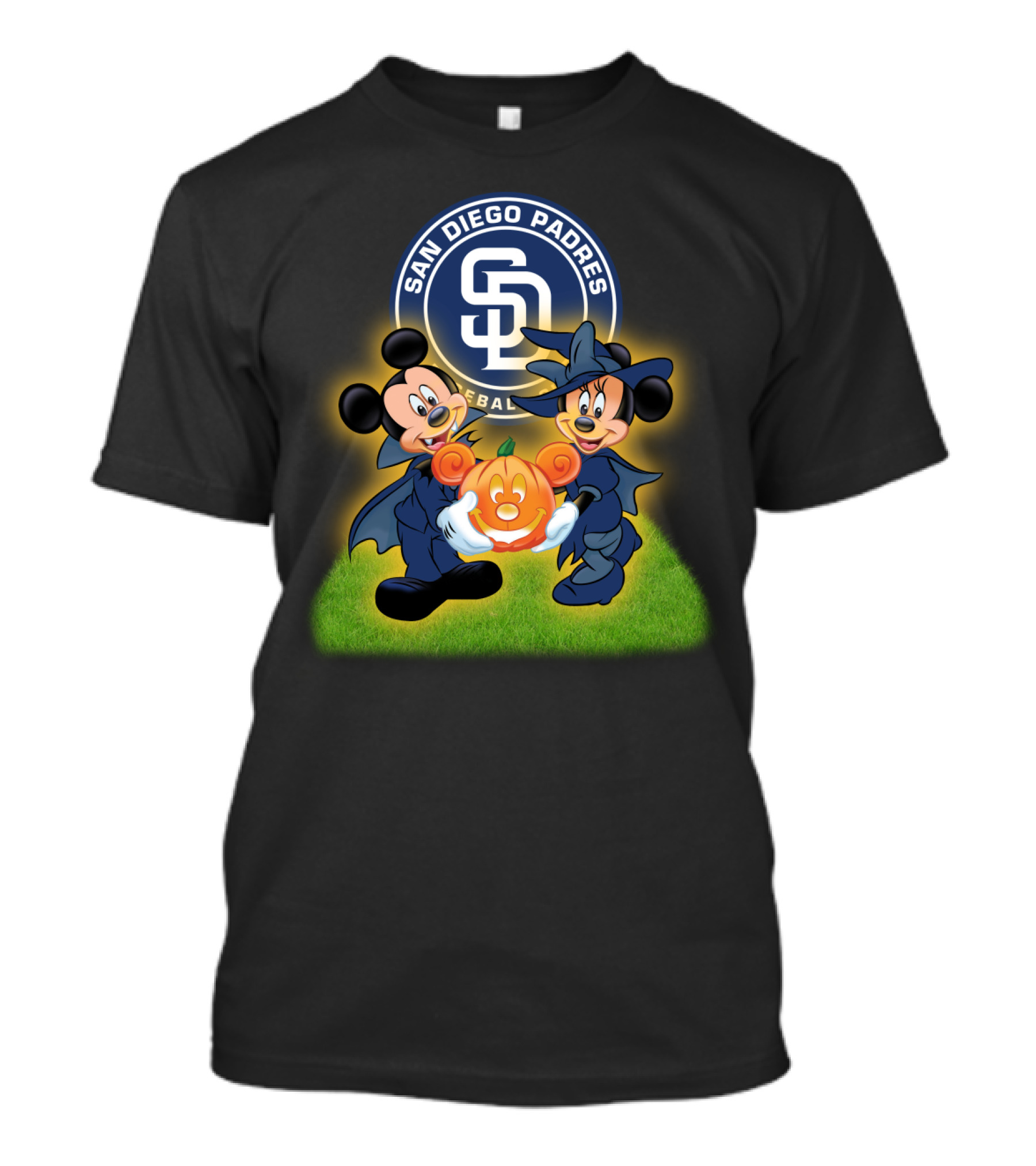 San Diego Padres Halloween Baseball Mickey Minnie Pumpkin T-Shirt
