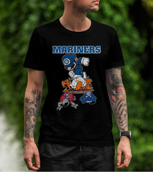 Mariners Seattle Baseball Character Action With Mascot Elements T-Shirt