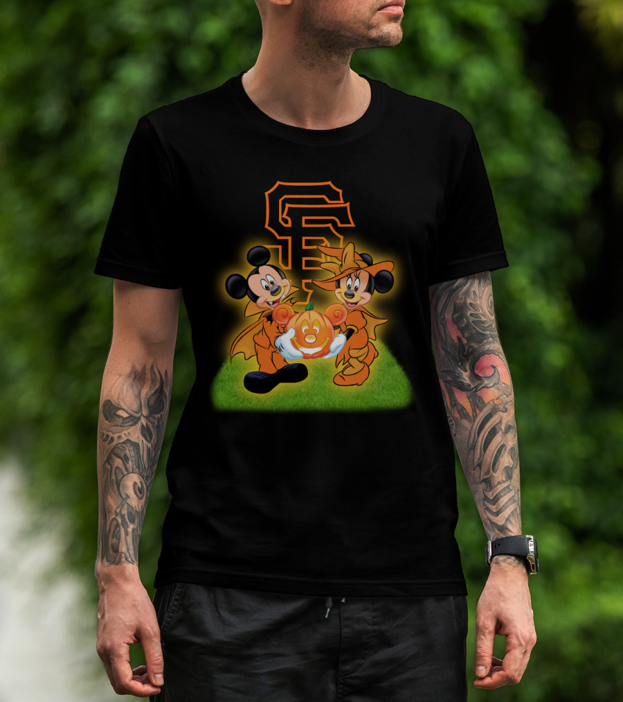 Sf Giants Halloween Mickey And Minnie With Pumpkin T-Shirt