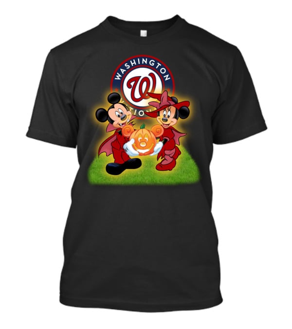 Washington Nationals Halloween Mickey And Minnie With Pumpkin T-Shirt