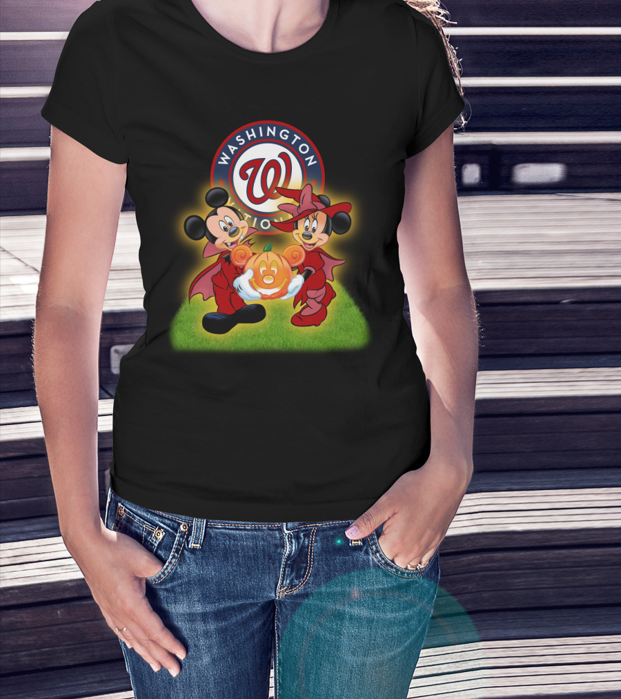 Washington Nationals Halloween Mickey And Minnie With Pumpkin T-Shirt