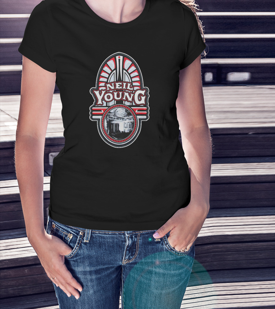Neil Young Art Deco Inspired Badge With Building T-Shirt
