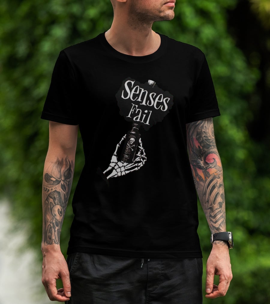 Senses Fail Skeleton Hand Holding Poison Bottle T-Shirt