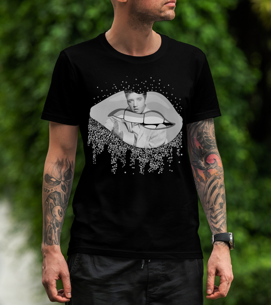 Elvis Presley Iconic Lips Glam Sparkle T-Shirt