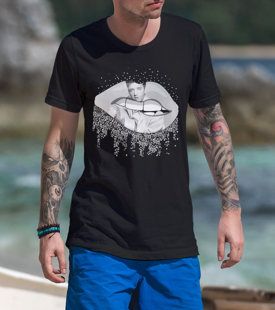 Elvis Presley Iconic Lips Glam Sparkle T-Shirt