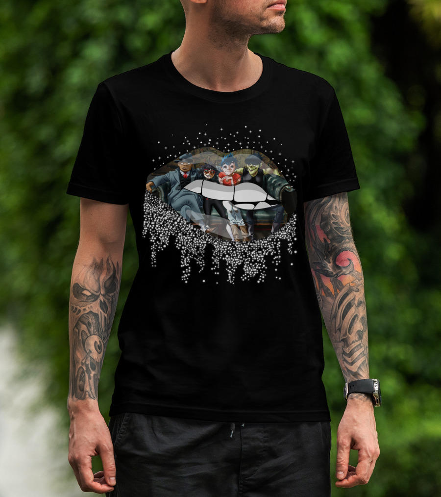 Gorillaz Band Members Sparkling Lips Artwork T-Shirt
