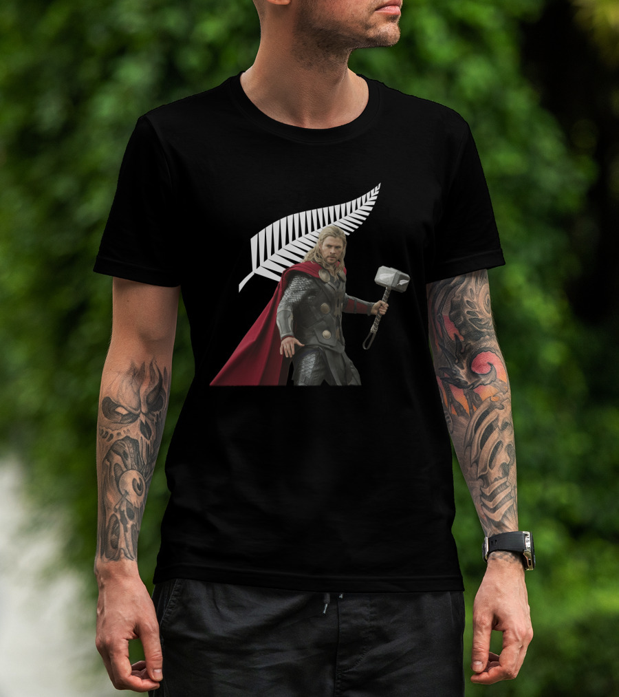 All Blacks Thor With Silver Fern And Hammer T-Shirt