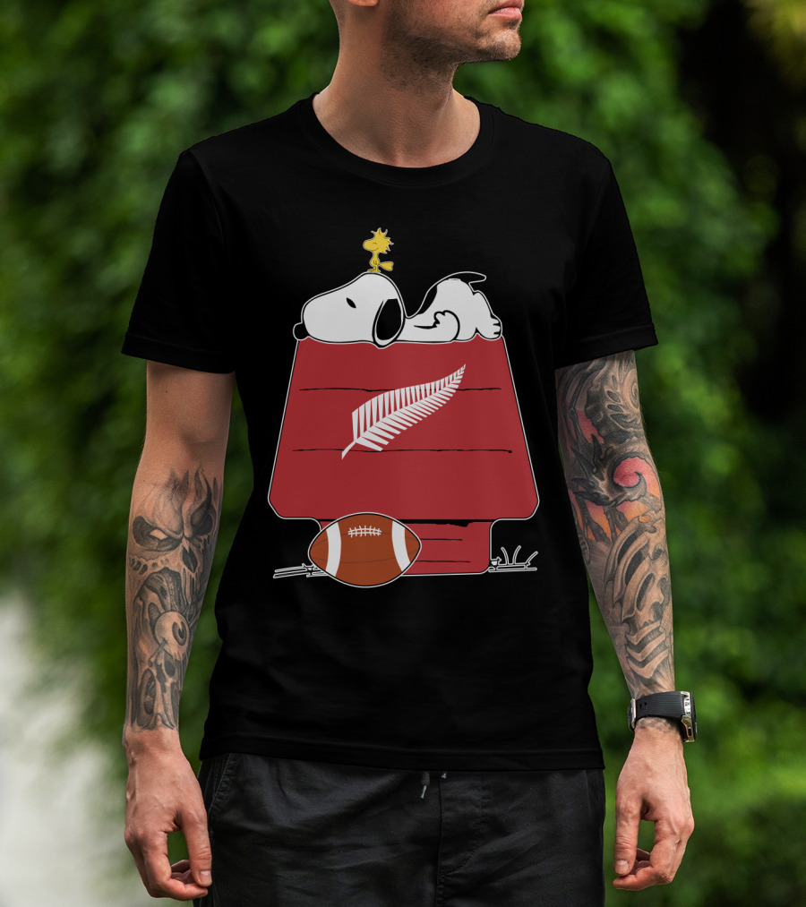 Snoopy Woodstock All Blacks Rugby Fern Football House T-Shirt