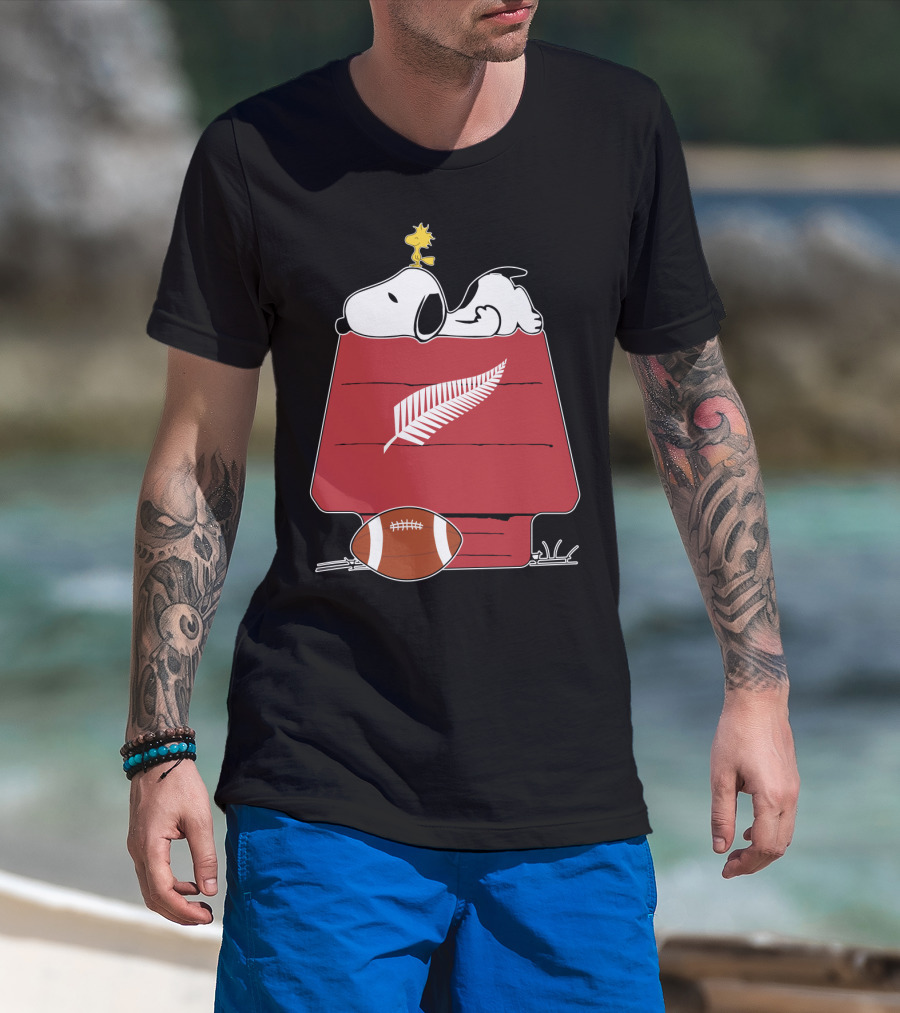 Snoopy Woodstock All Blacks Rugby Fern Football House T-Shirt