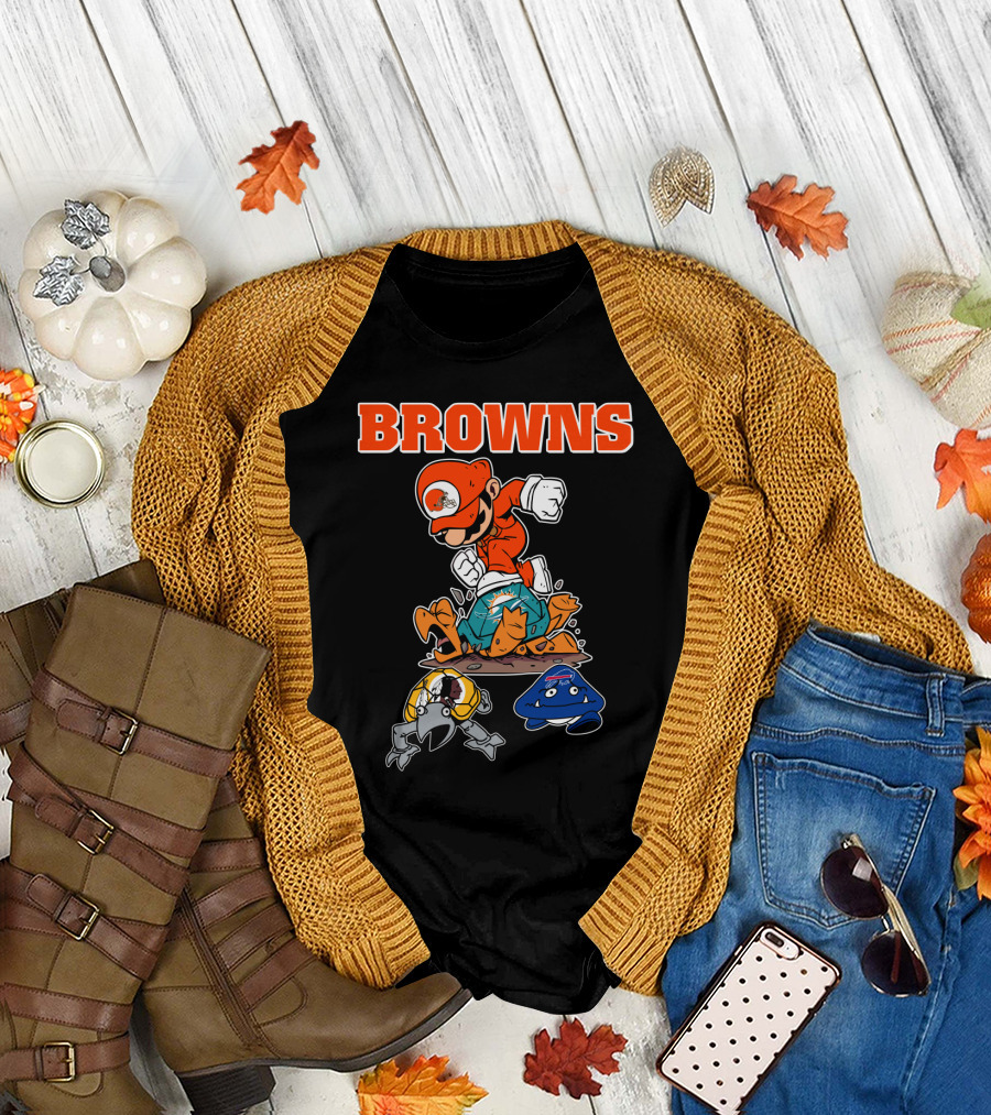 Browns Super Mario Style Character Stomping Nfl Rivals T-Shirt