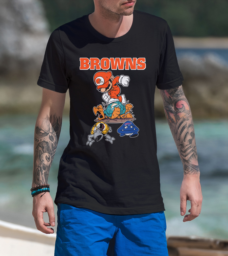 Browns Super Mario Style Character Stomping Nfl Rivals T-Shirt
