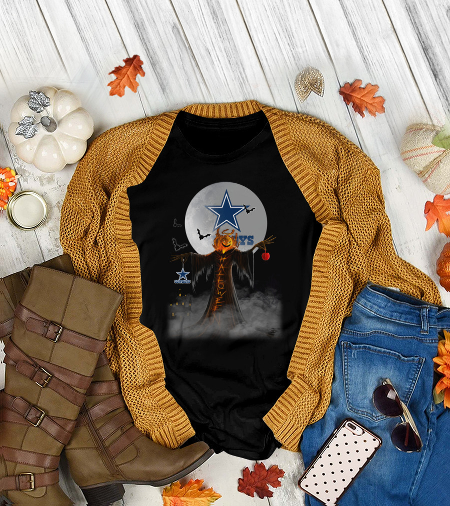 Halloween Dallas Cowboys Pumpkin Star Logo Bats Moon House T-Shirt