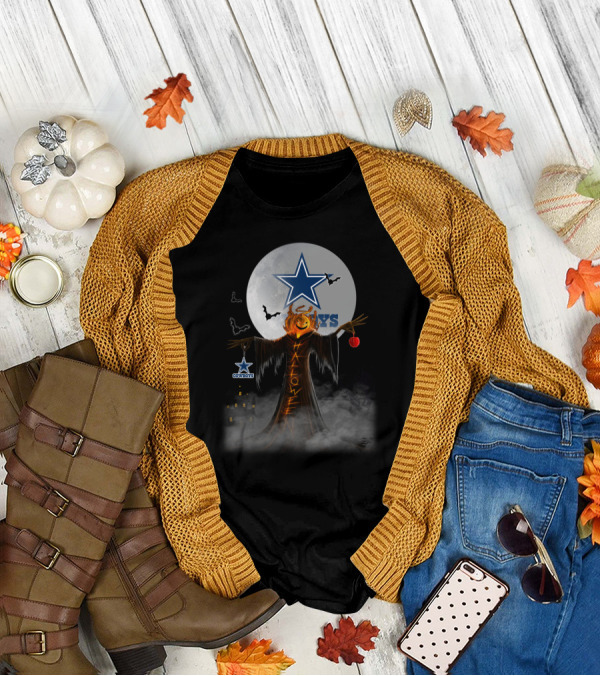 Halloween Dallas Cowboys Pumpkin Star Logo Bats Moon House T-Shirt