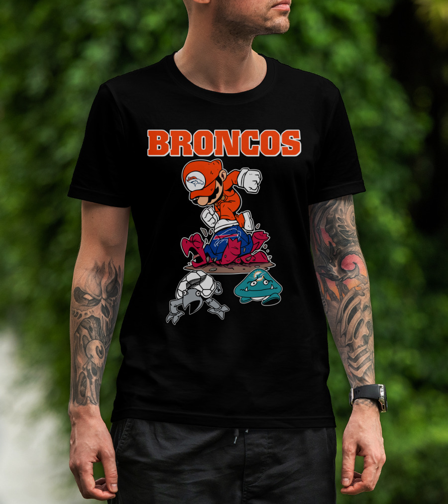 Broncos Denver Mario Jumping Over Enemies T-Shirt