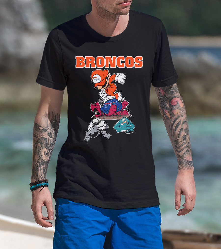 Broncos Denver Mario Jumping Over Enemies T-Shirt