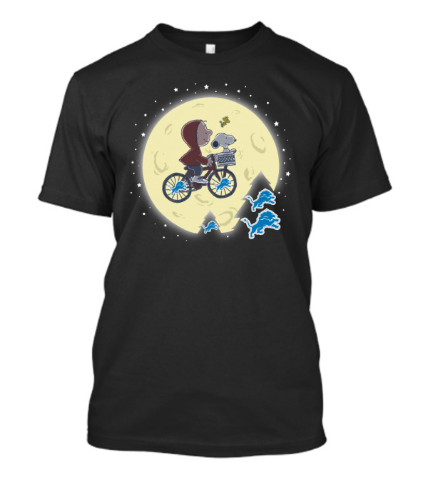 Halloween Detroit Lions Moonlit Bicycle Ride Peanuts Crossover T-Shirt
