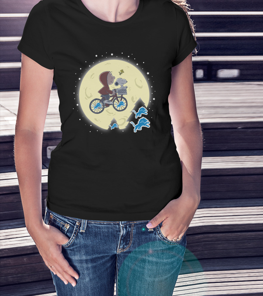 Halloween Detroit Lions Moonlit Bicycle Ride Peanuts Crossover T-Shirt