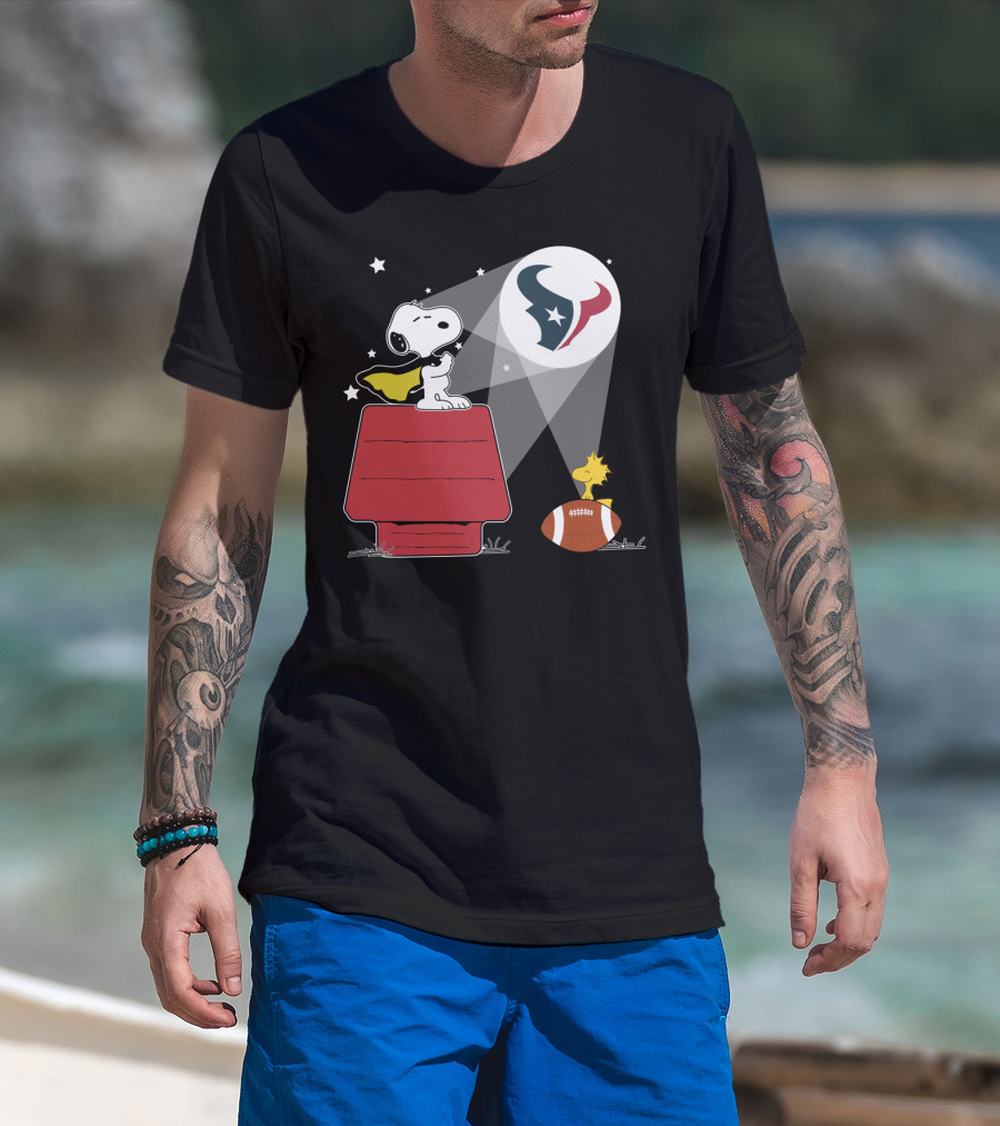 Snoopy And Woodstock With Football Under Houston Texans T-Shirt
