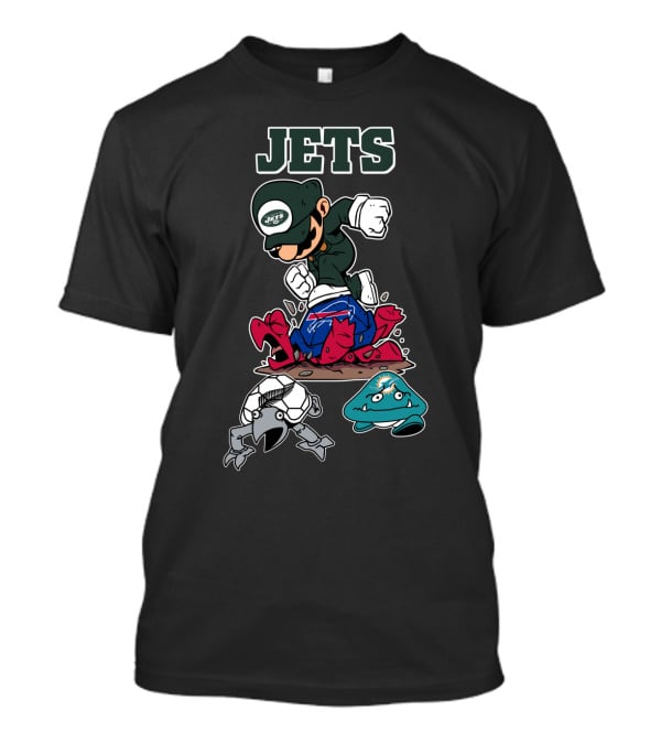 New York Jets Mascot Graphic With Cartoon Characters T-Shirt