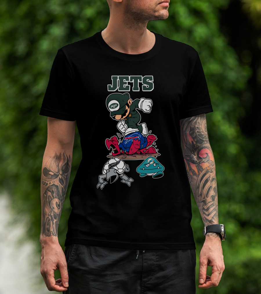 New York Jets Mascot Graphic With Cartoon Characters T-Shirt