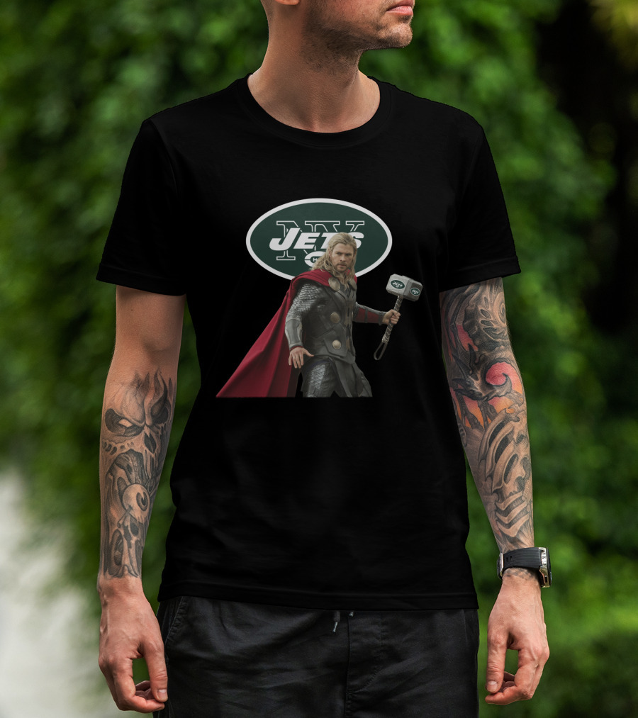 New York Jets Thor Wields Hammer T-Shirt
