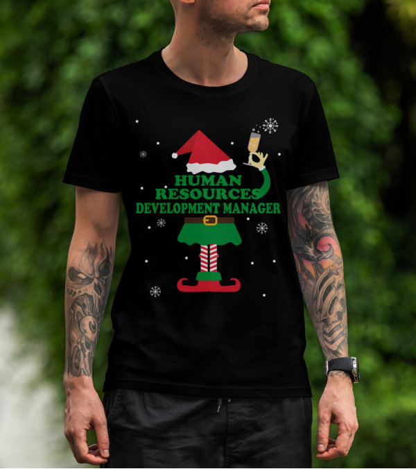 Human Resources Development Manager Elf With Champagne Festive T-Shirt