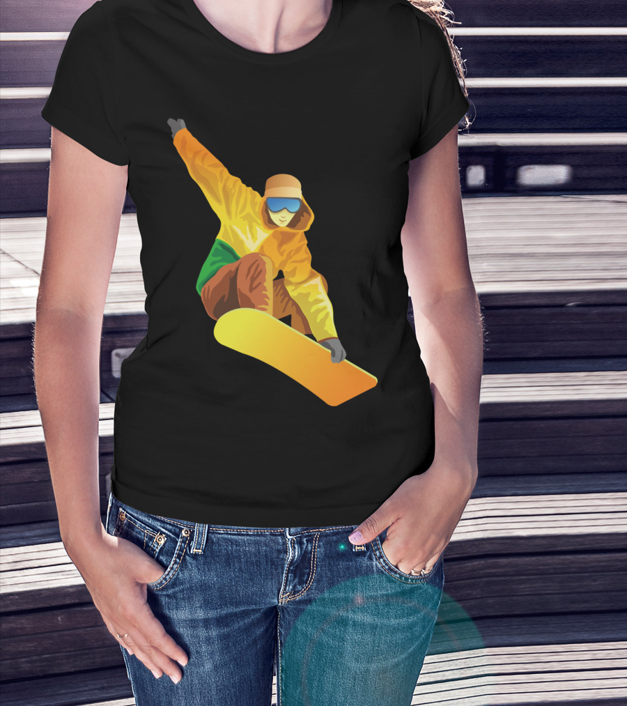 Snowboard Enthusiast In Vibrant Orange And Green T-Shirt