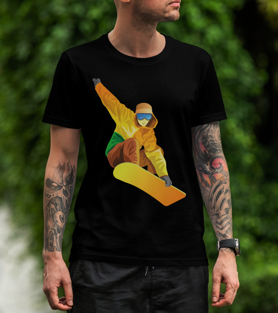 Snowboard Enthusiast In Vibrant Orange And Green T-Shirt