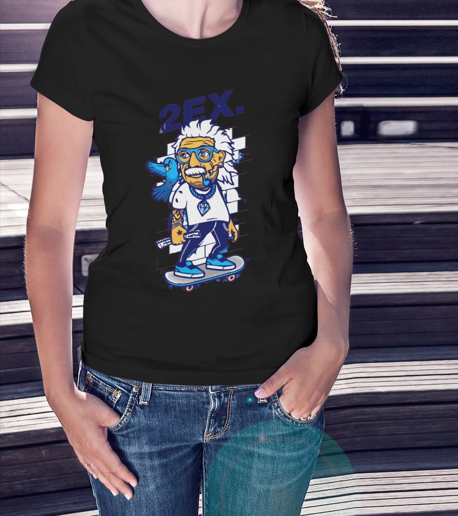 2Ex Einstein Skateboarder With Blue Bird And Diamond T-Shirt