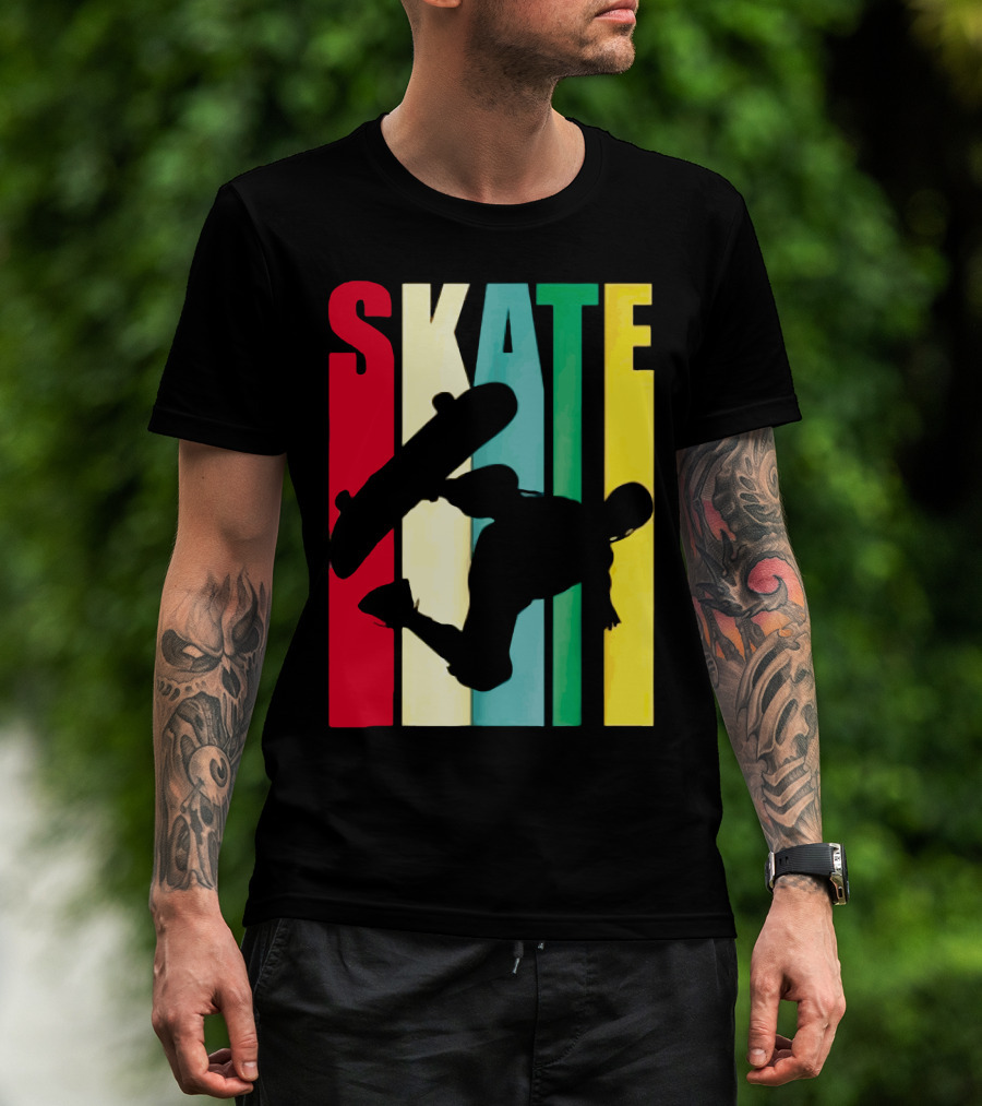 Skate Colorful Retro Vintage Skateboarding Silhouette T-Shirt