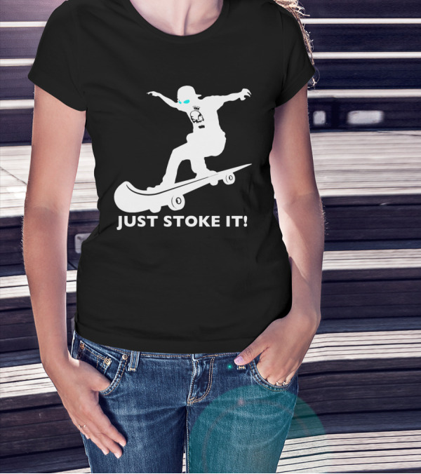 JUST STOKE IT Skateboarding Silhouette Skull T-Shirt
