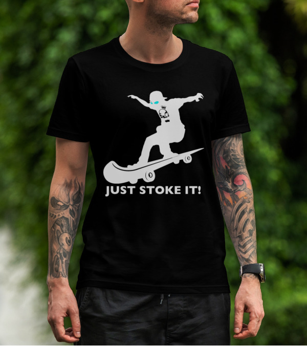 JUST STOKE IT Skateboarding Silhouette Skull T-Shirt