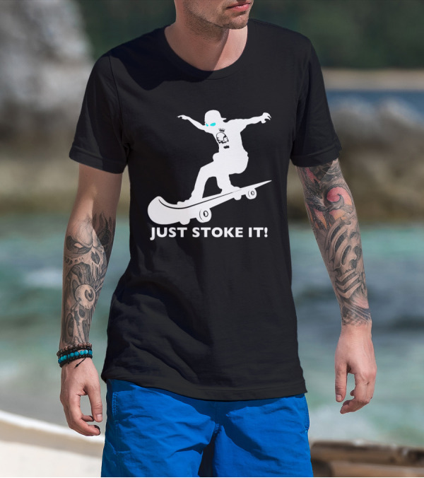 JUST STOKE IT Skateboarding Silhouette Skull T-Shirt