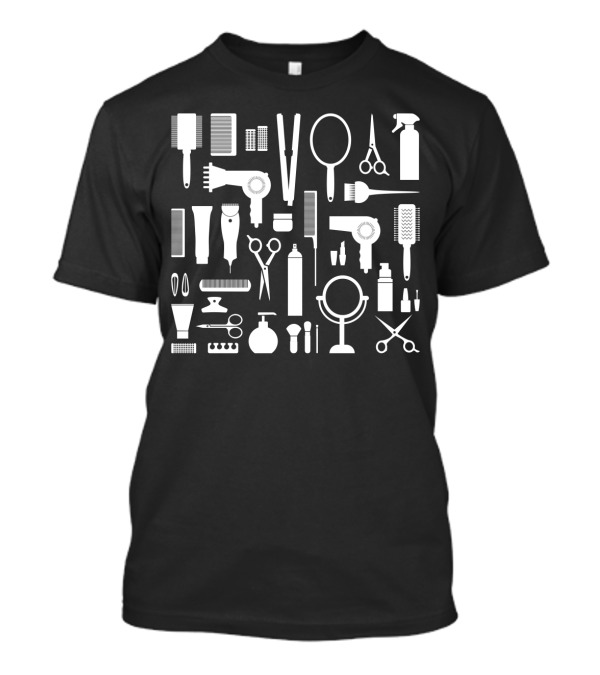 Barber Hairdressing Equipment Scissors Combs Mirrors Sprays Clippers Styling Tools Collection T-Shirt
