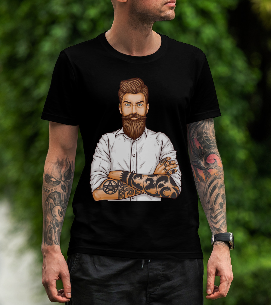 Barber Style Bearded Man With Tattoo T-Shirt