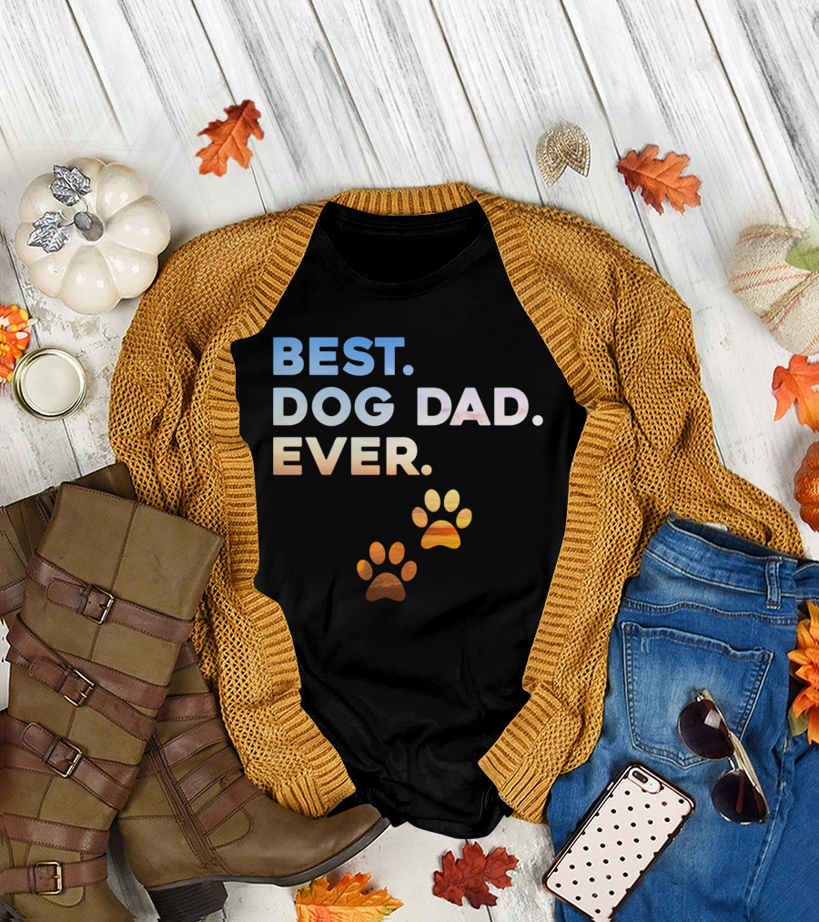 Best Dog Dad Ever Colorful Paw Print T-Shirt