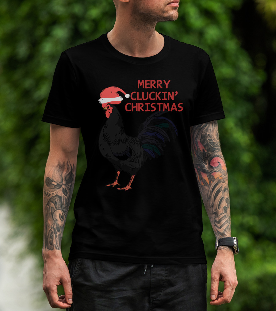 Merry Cluckin' Christmas Santa Hat Rooster T-Shirt