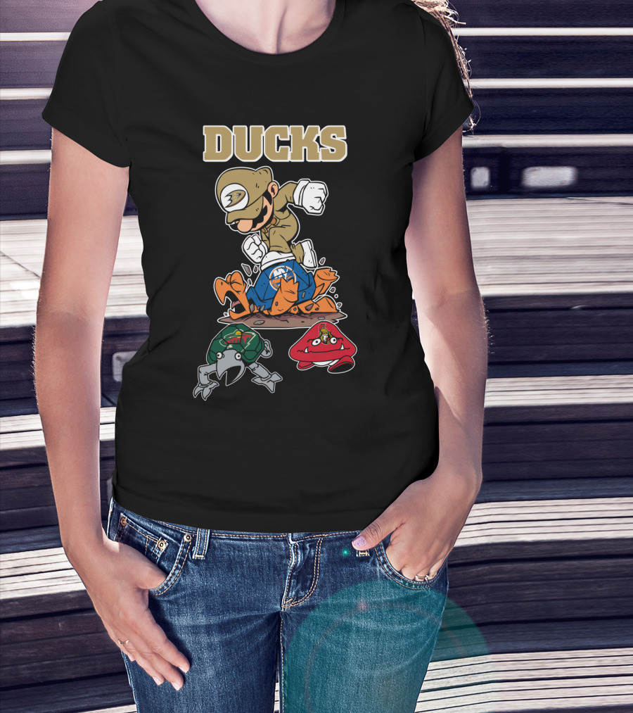 Ducks Anaheim Hockey Character Crossover And Team Logos T-Shirt
