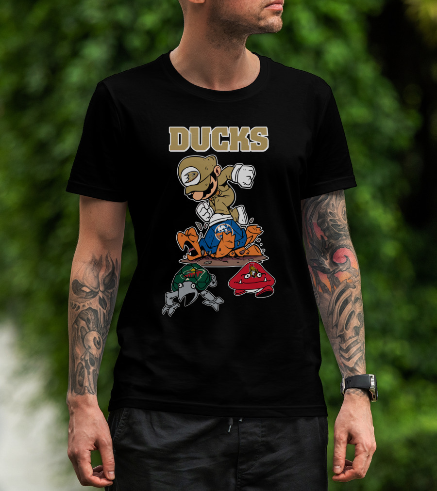 Ducks Anaheim Hockey Character Crossover And Team Logos T-Shirt