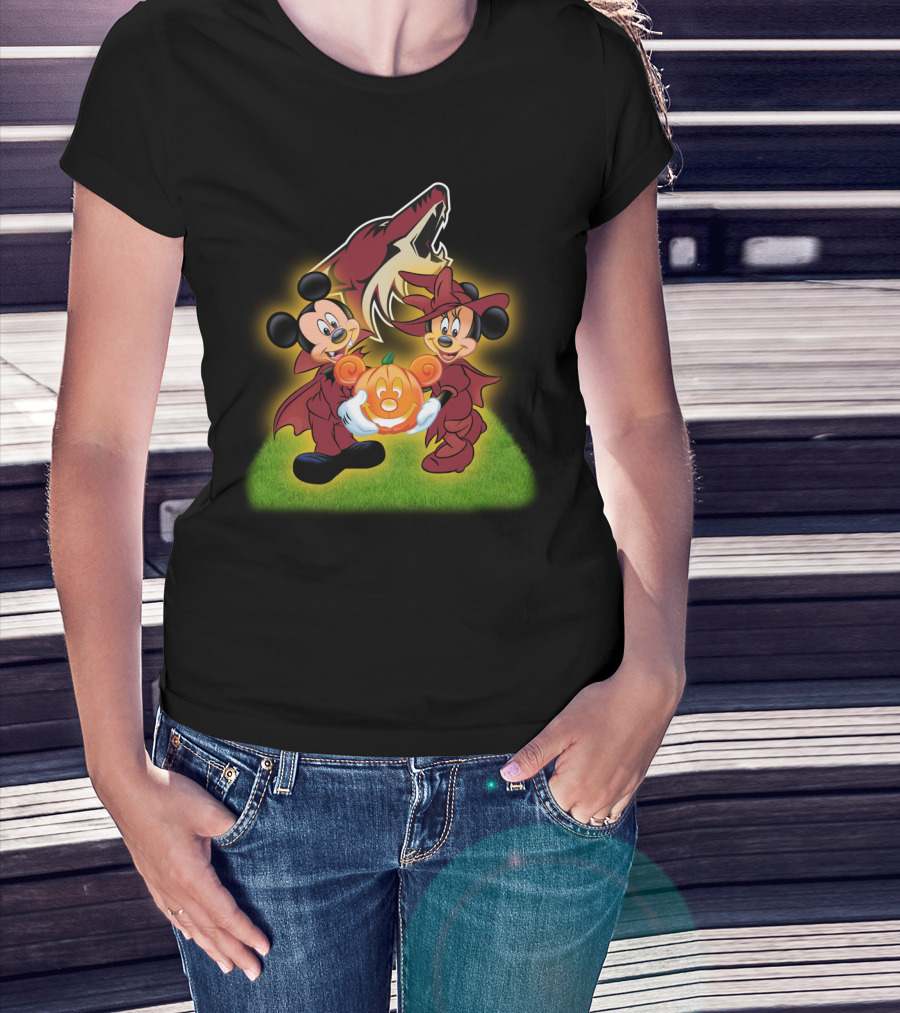 Halloween Arizona Coyotes Mickey Minnie Pumpkin T-Shirt