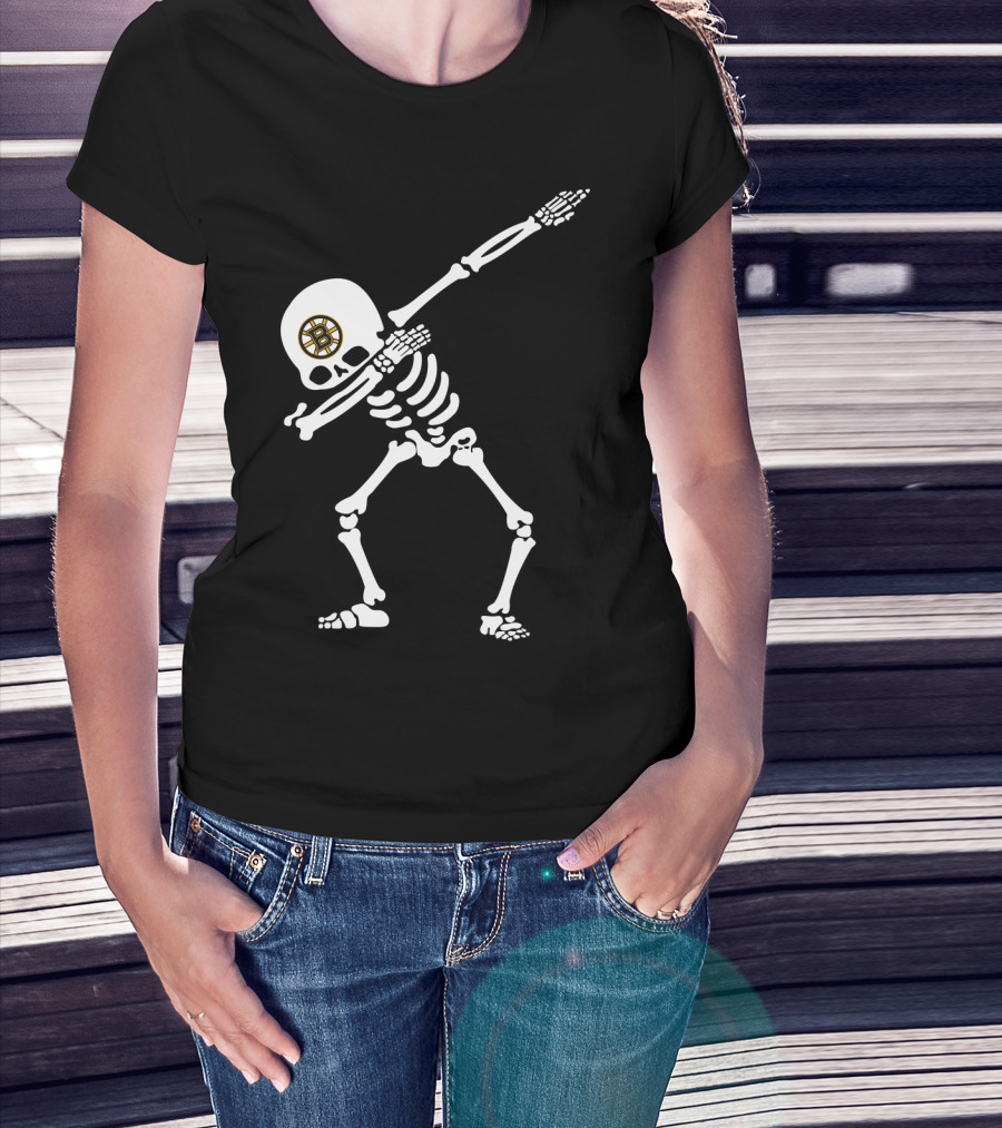 Boston Bruins Skeleton Dab Hockey Fan Gear T-Shirt