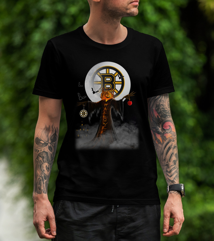 Halloween Boston Bruins Spooky Pumpkin Moon Bats T-Shirt