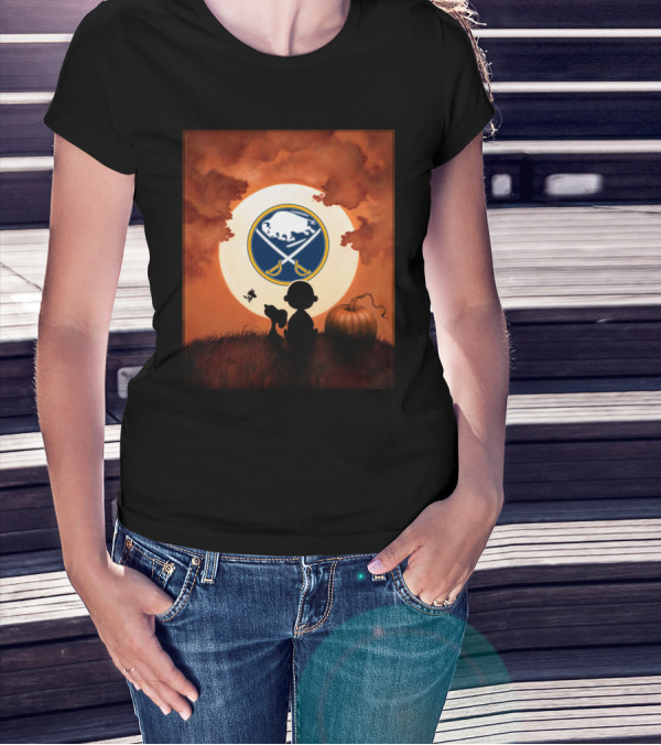 Halloween Buffalo Sabres Moonlit Pumpkin Patch Night T-Shirt