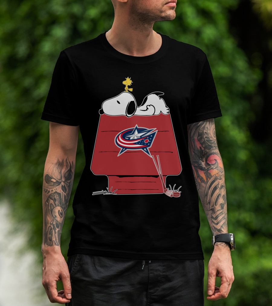 Snoopy And Woodstock With Columbus Blue Jackets Hockey T-Shirt