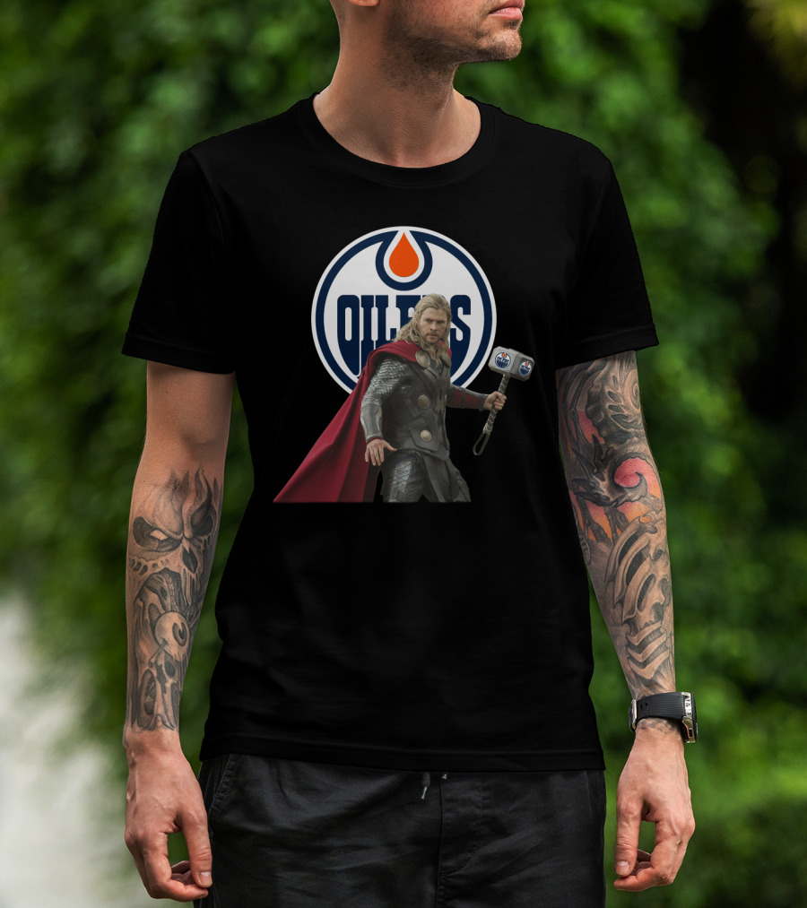 Edmonton Oilers Marvel Thor Hammer T-Shirt