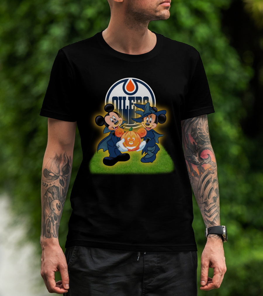 Edmonton Oilers Halloween Mickey And Friends Pumpkin T-Shirt