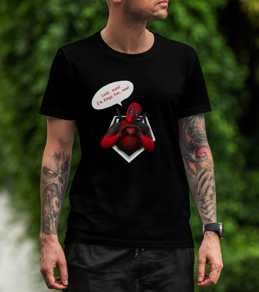 Deadpool LA Kings Fan Comic Style Humor Look, Mom I'm Kings Fan, Now T-Shirt