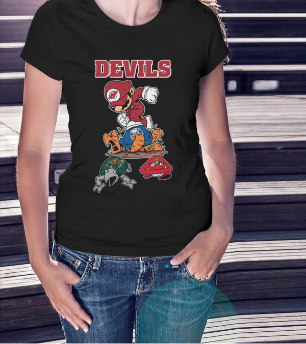 New Jersey Devils Mario Mashup With Rival Teams T-Shirt